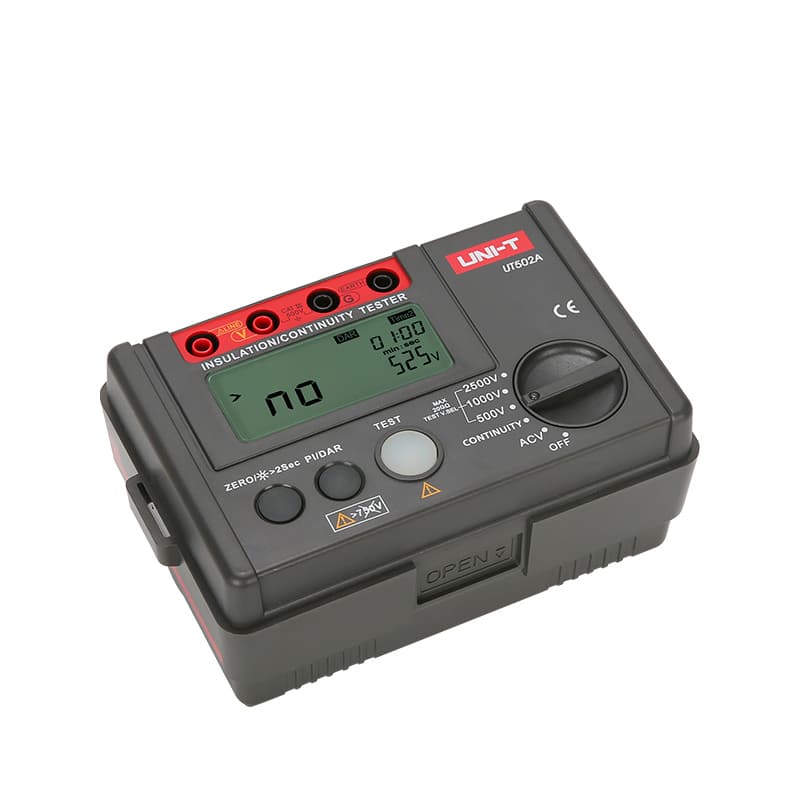 Uni-T UT502A 2500V Insulation Resistance Tester. Features DAR and PI functions for comprehensive electrical insulation testing.