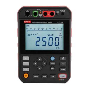 A close-up of the Uni-T UT512E 2.5kV Insulation Resistance Tester, a professional-grade electrical testing device.