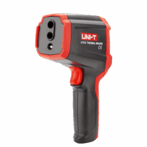 A close-up of the Uni-T UTi32 High Temperature Thermal Camera, a handheld device with a rugged design and a color display.
