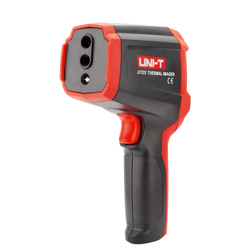 A close-up of the Uni-T UTi32 High Temperature Thermal Camera, a handheld device with a rugged design and a color display.
