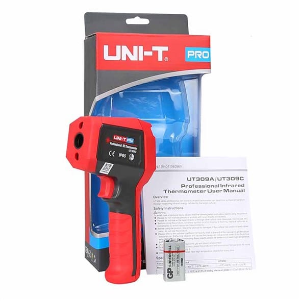 UT309C Handheld Dual IR Laser Professional Infrared Thermometer Range -35C-600C High and Low-Temperature Alarm Function